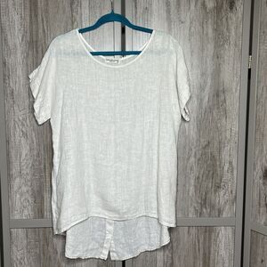 Terzo Millennilo Linen Oatmeal Color Short Sleeve Button Relaxed Lagenlook Sz S